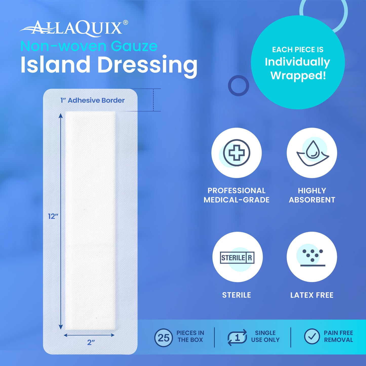 AllaQuix® Basic Non-Woven Sterile Gauze Island Dressing (4” x 14”)