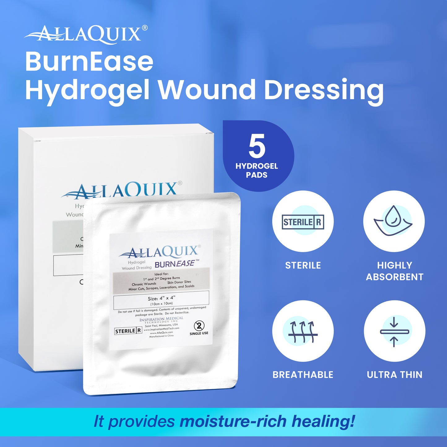 AllaQuix BurnEase Hydrogel Wound Dressing (XL 4in)