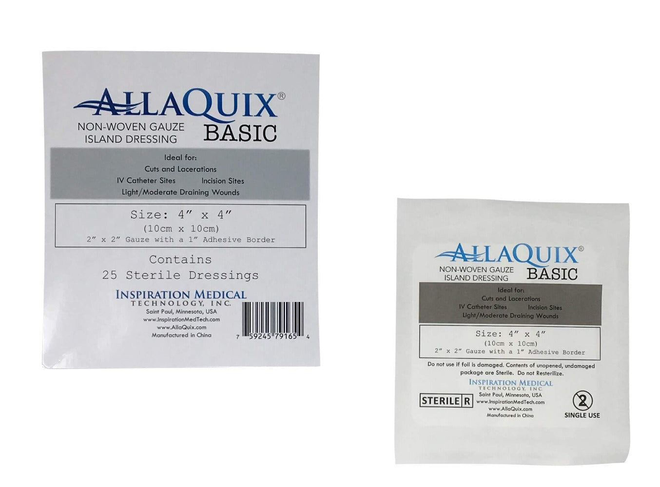 AllaQuix® Basic Non-Woven Sterile Gauze Island Dressing (4” x 4”)